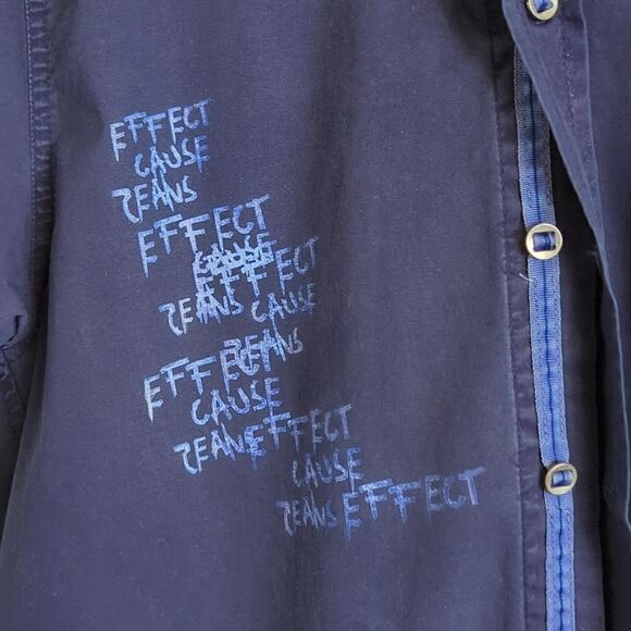 Effect Cause Other - Shirt Short Sleeves Medium Navy Button Down with Graphics Size Medium